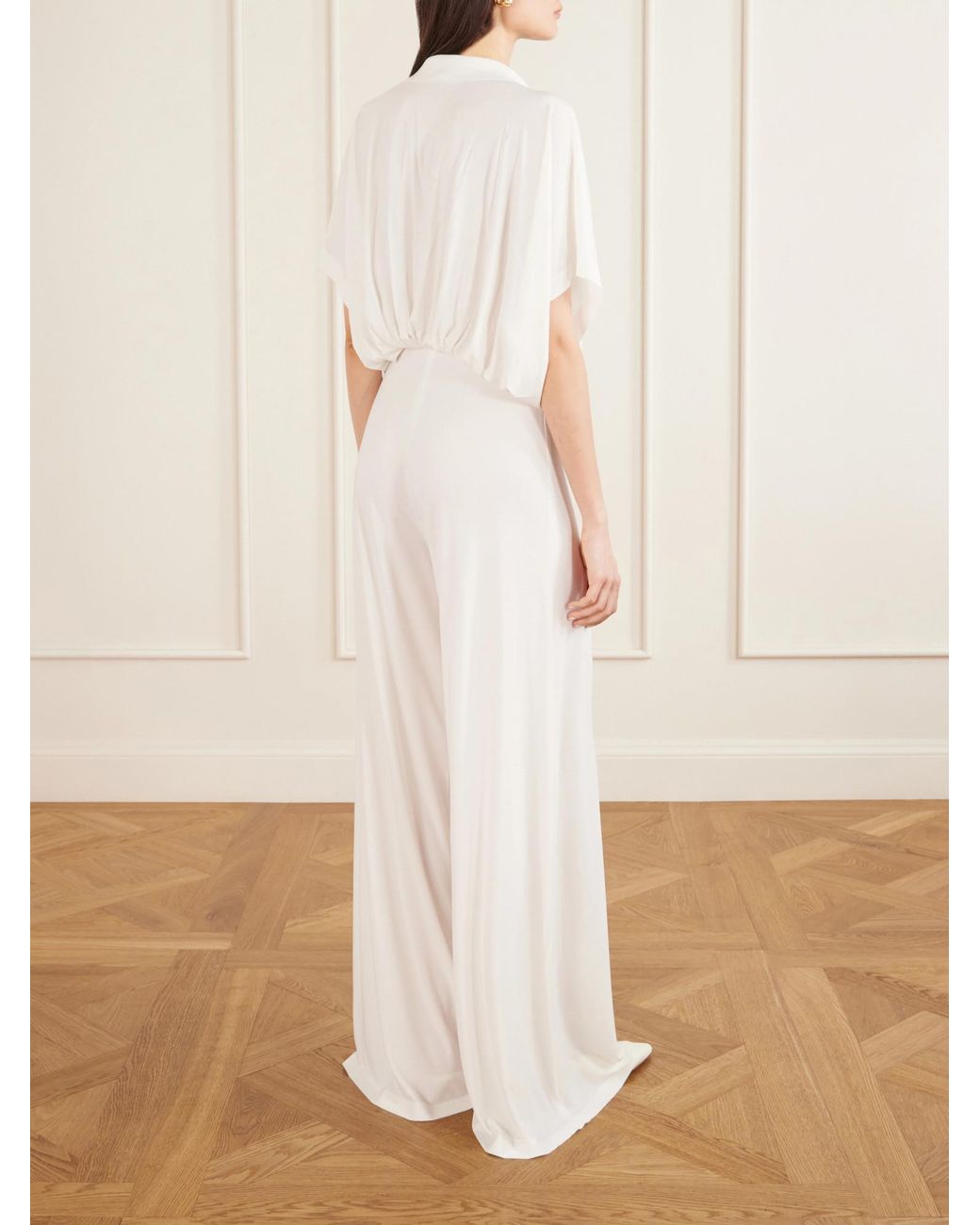 Norma Kamali White Draped Jersey Jumpsuit