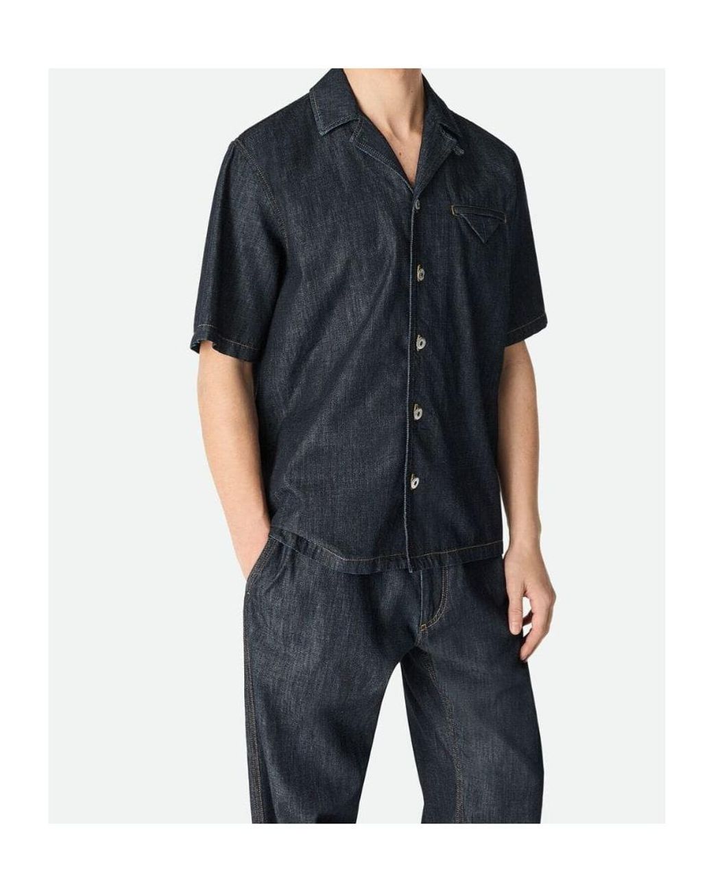 Bottega Veneta Blue Rinsed Straight Denim Shirt for men