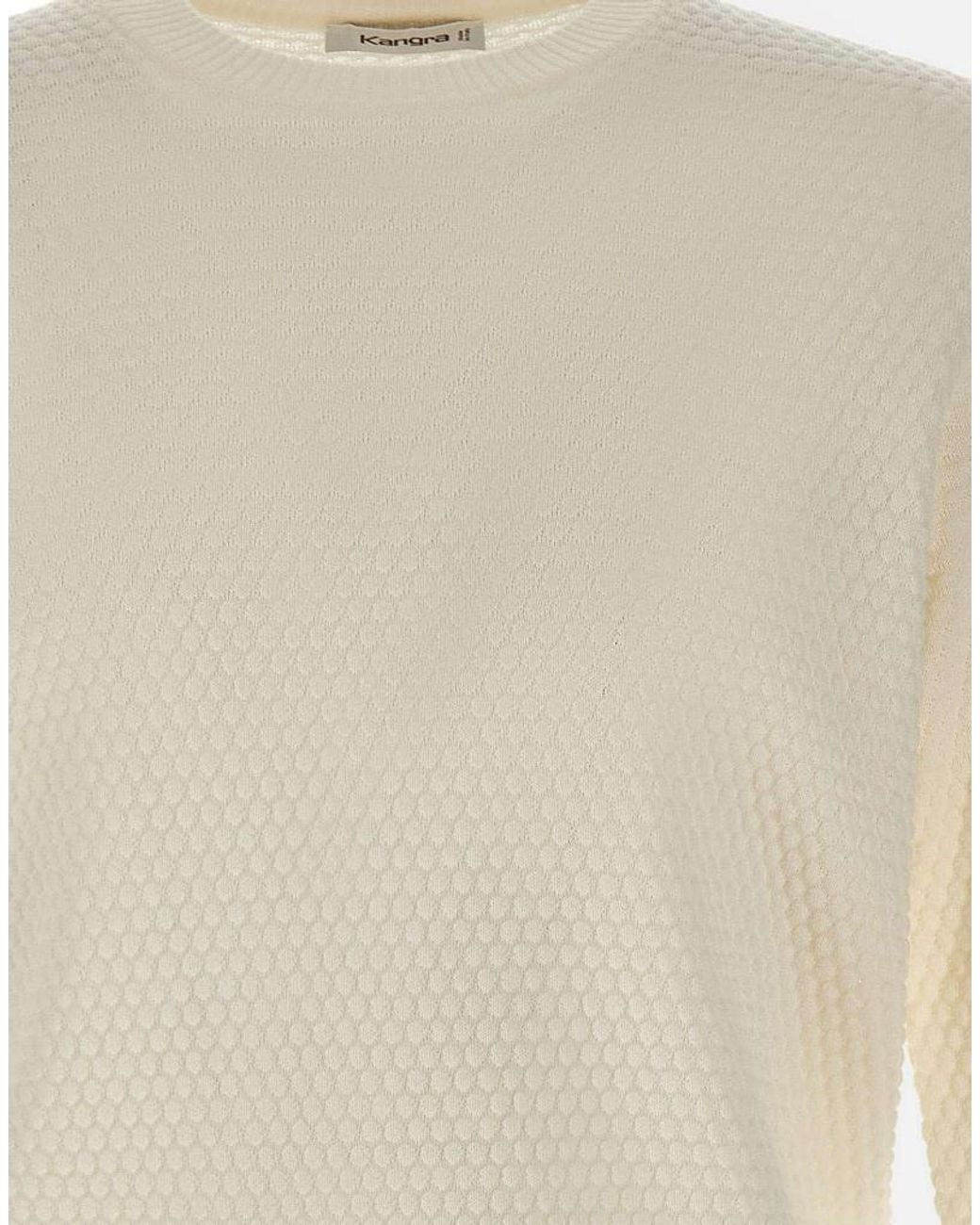 Kangra Cashmere White Kangra Textured Crew Neck Knitted Sweater for men