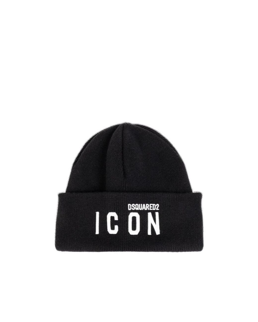 DSquared² Black Logo Embroidered Beanie for men