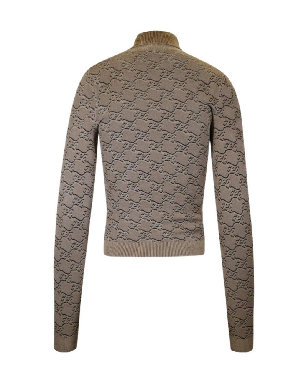 Fendi Gray High-Necked Ff Karligraphy Pattern Pullover
