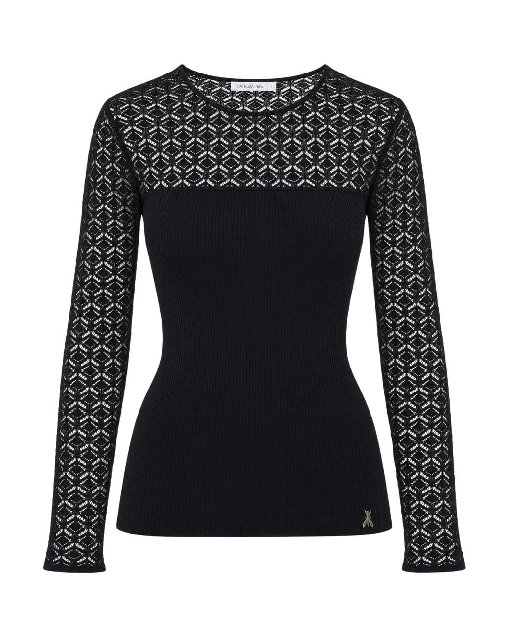 Patrizia Pepe Black Sheer Pattern Long Sleeve Knitted Sweater