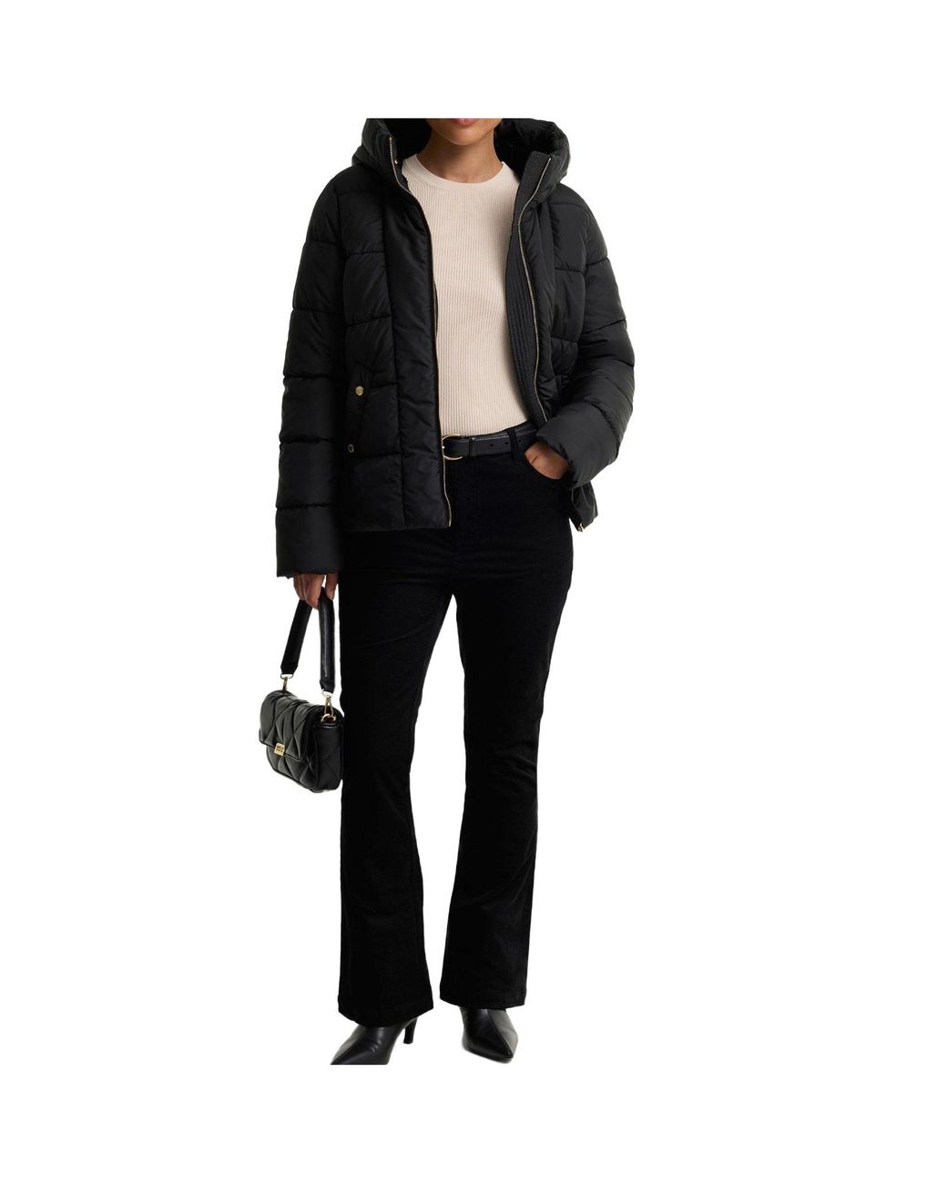 Barbour Black High Neck Short Quilted Padded Coat