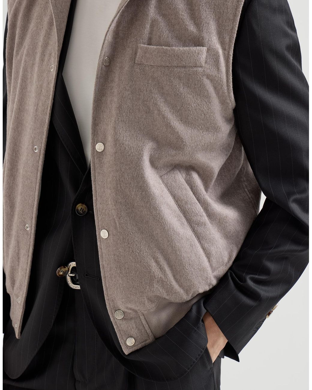 Brunello Cucinelli Gray Lightweight Cashmere Flannel Vest With Thermore Padding for men