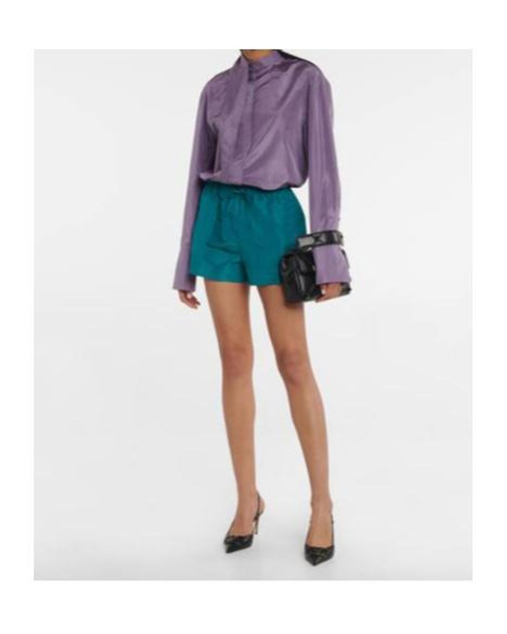 Valentino Blue High-Rise Silk Faille Shorts
