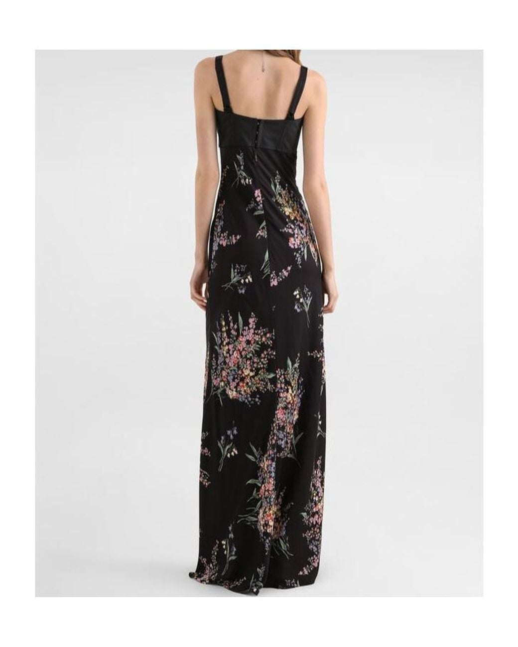 Dolce & Gabbana Black Flower Bouquets Printed Long Charmeuse Dress