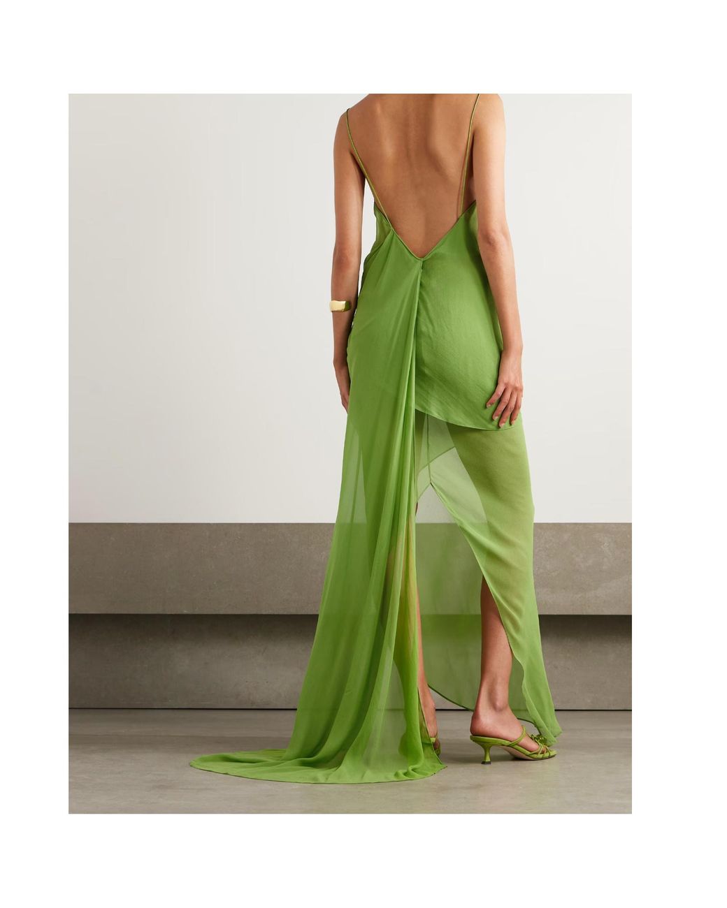 Christopher Esber Green Draped Layered Silk-Georgette Maxi Dress