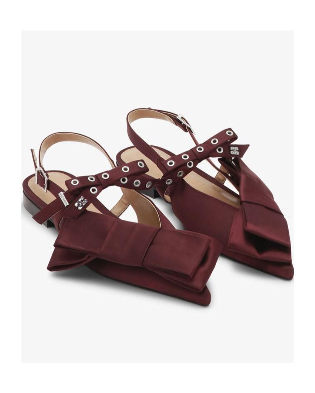 Ganni Brown Big Bow Slingback Flat Shoes