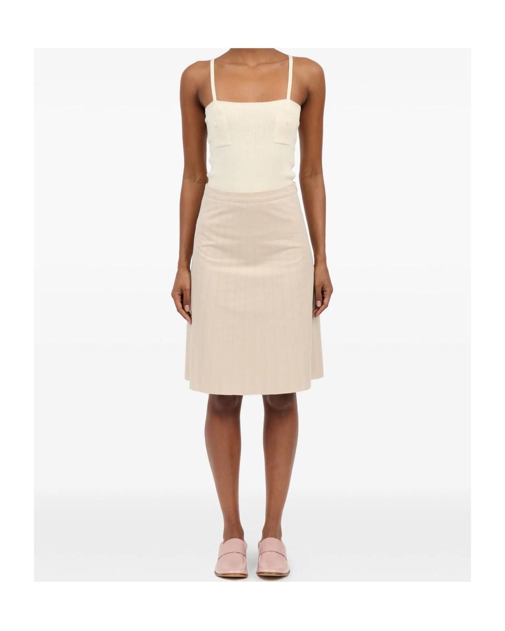 MM6 by Maison Margiela Natural Pleated Poplin Skirt