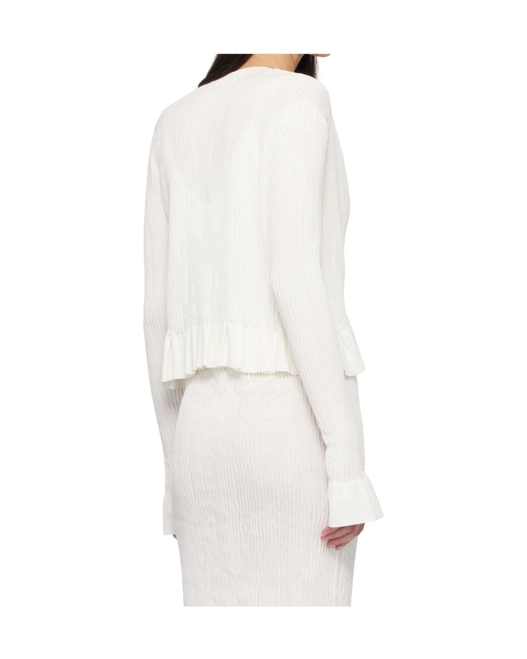 Jil Sander White Long-Sleeved Ruffled Cardigan