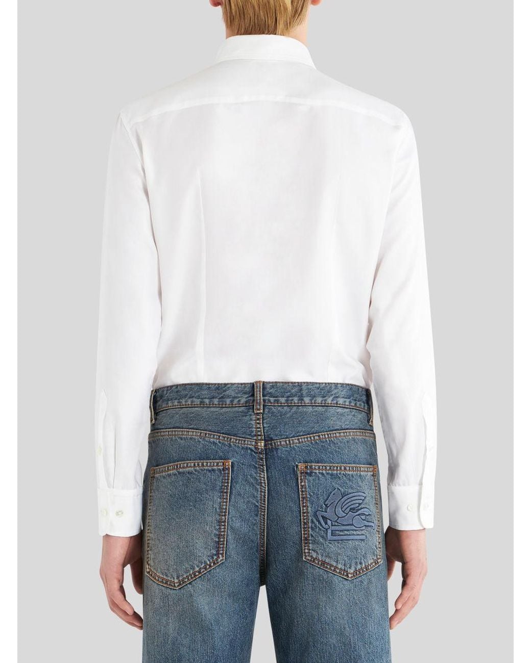 Etro White Logo-Embroidered Button-Down Shirt for men
