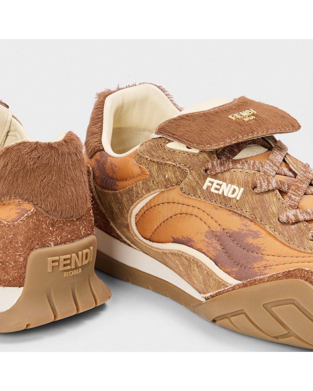 Fendi Brown Lace-Up Low-Top Sneakers