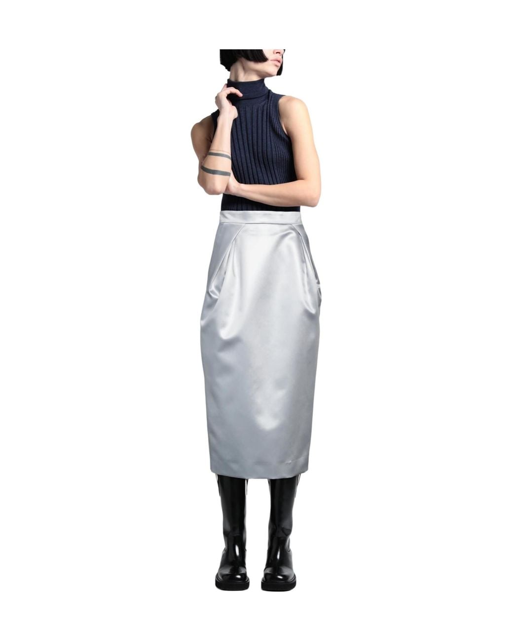 Maison Margiela Gray Solid-Colored Pleated Skirt