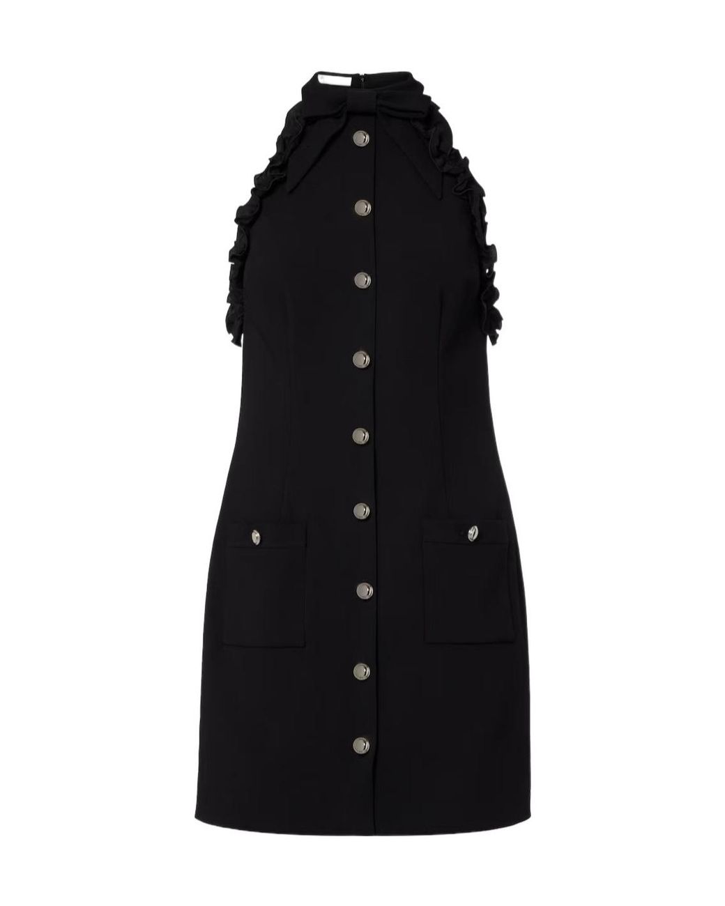 Alessandra Rich Black Bow-Detail Wool-Blend Crepe Minidress