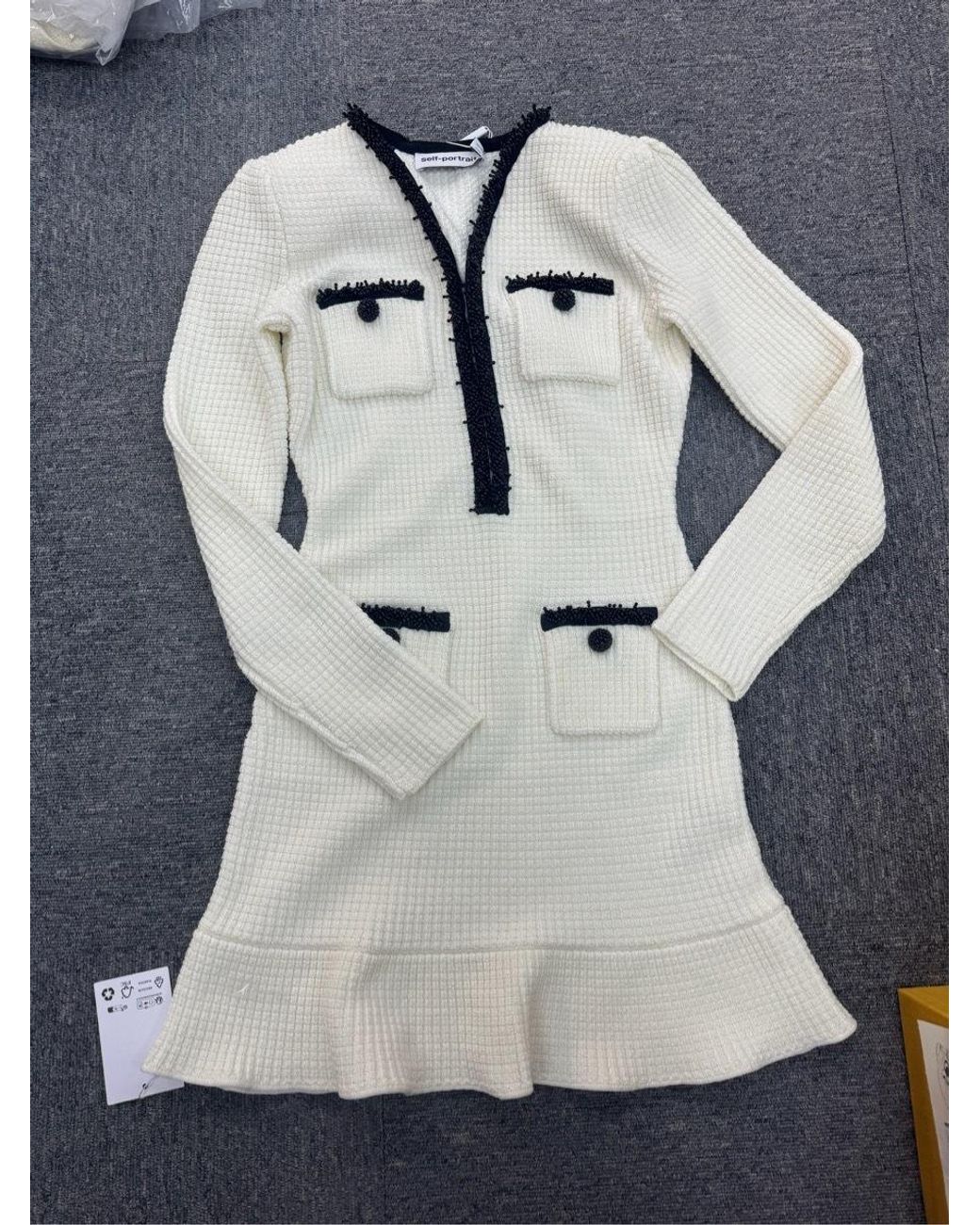 Self-Portrait White Bead-Detailed Long-Sleeved Mini Dress