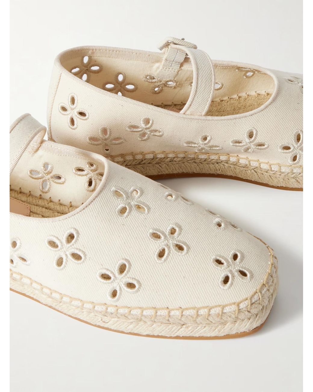 Loeffler Randall Natural Grosgrain Trimmed And Broderie Anglaise Canvas Espadrilles
