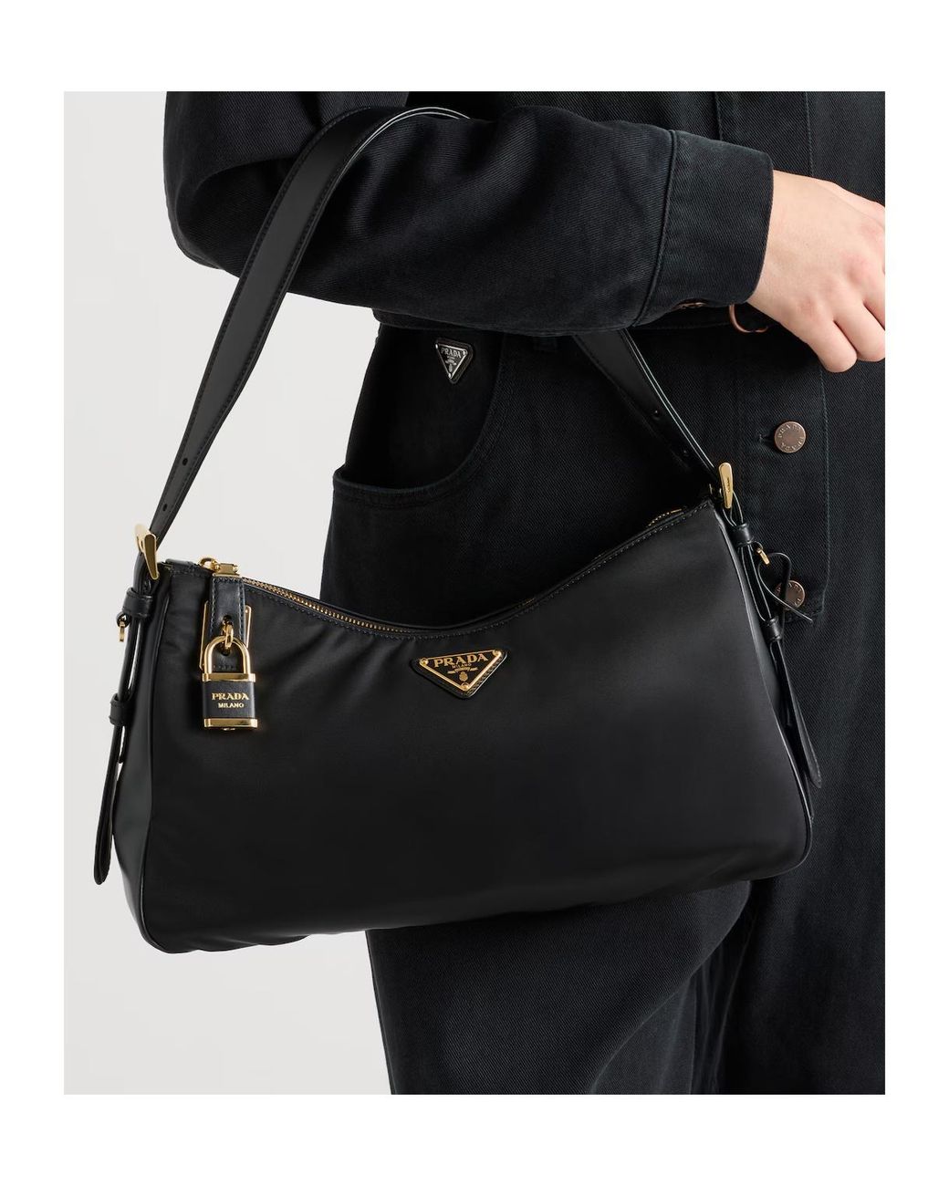Prada Blue Logo Plaque Padlock-Detailed Shoulder Bag