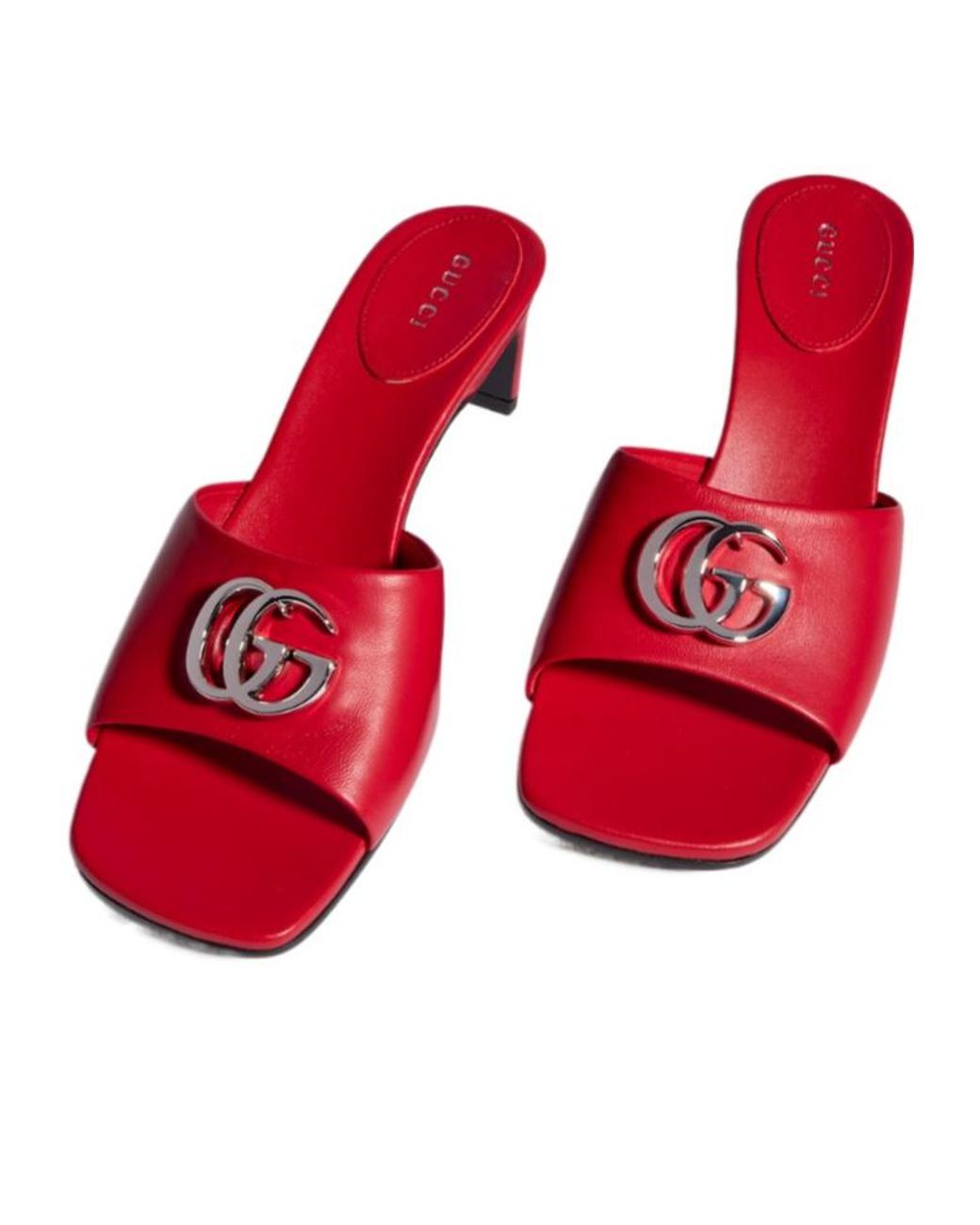 Gucci Red Slide Sandal With Double G