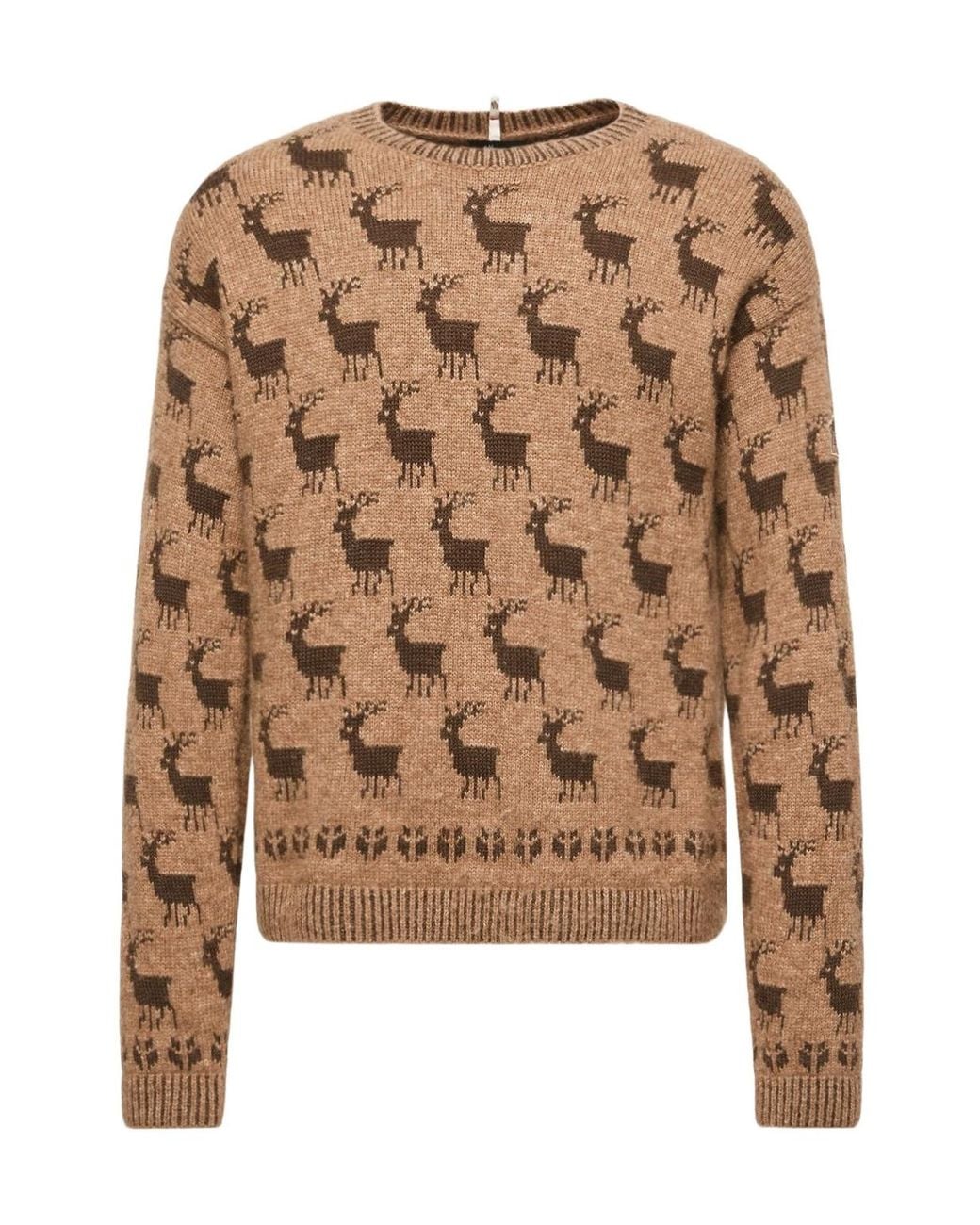 Moncler Brown Moose Jacquard Alpaca Wool Blend Jumper for men