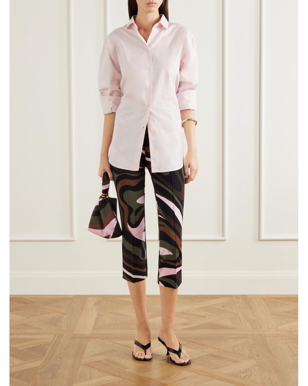 Emilio Pucci Black Colorful Printed Cropped Pants