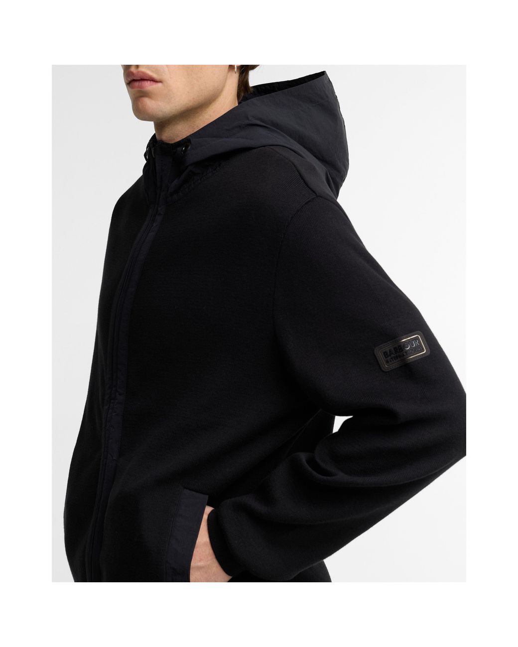 Barbour Black Long Sleeve Hooded Zip Knit Jacket for men