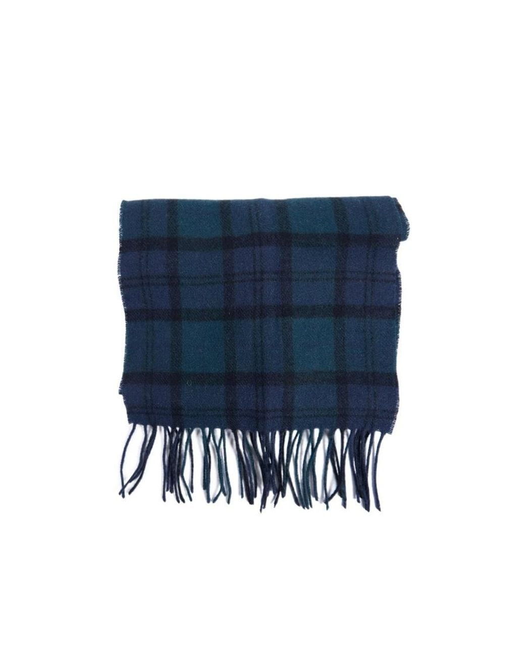 Barbour Blue Tartan Checked Fringed Scarf for men