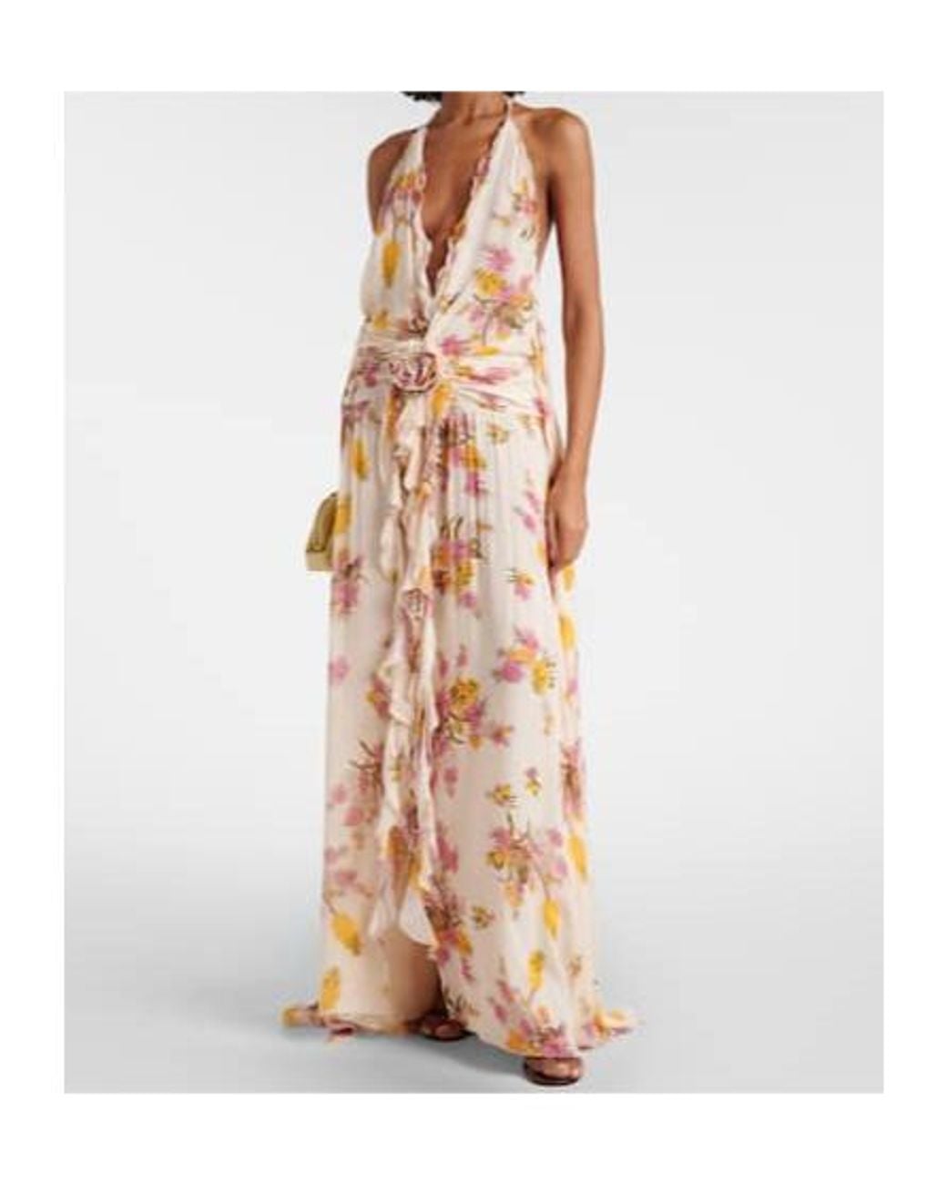 Blumarine Metallic Floral Ruffled Georgette Gown