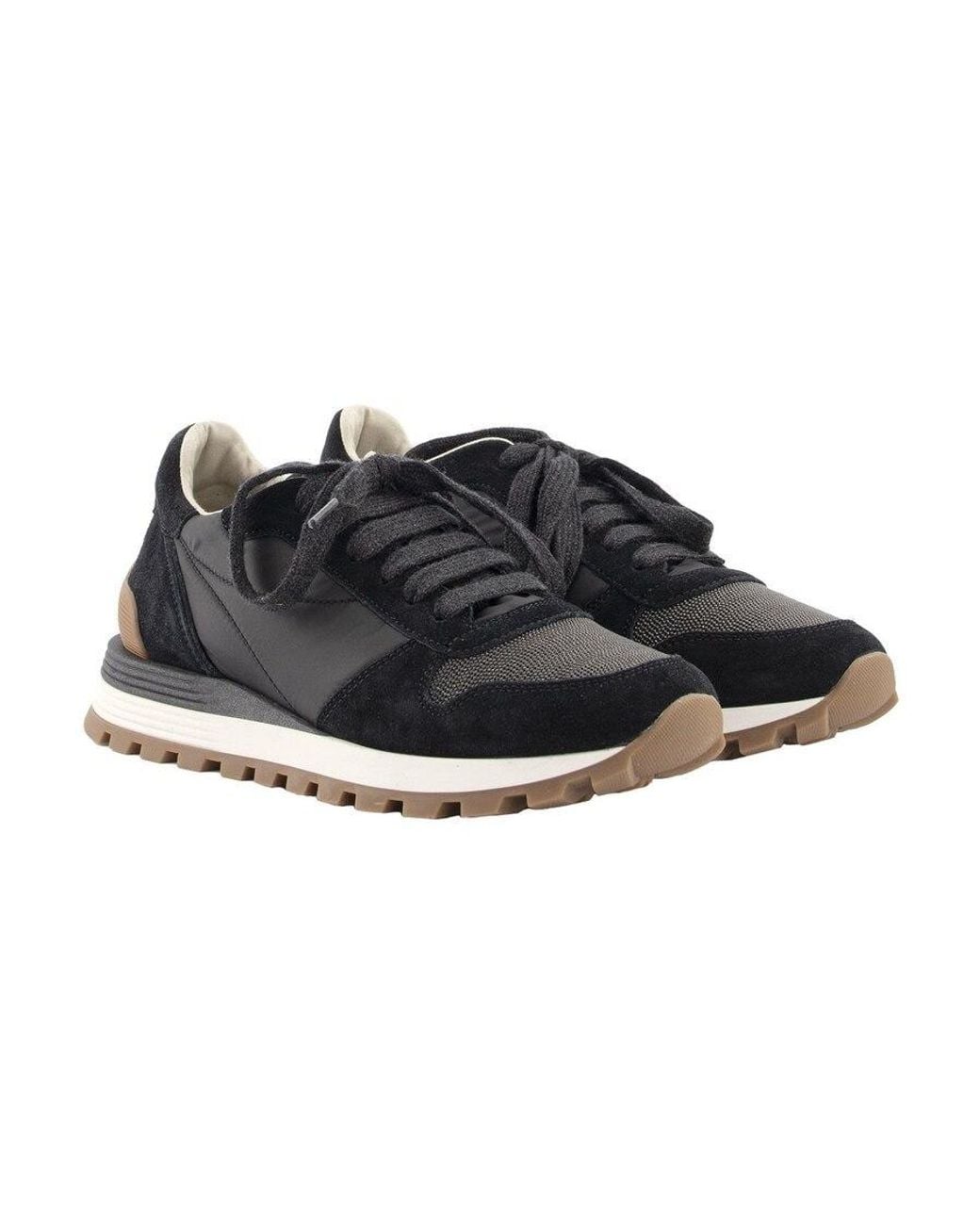 Brunello Cucinelli Black Panelled Lace-Up Sneakers