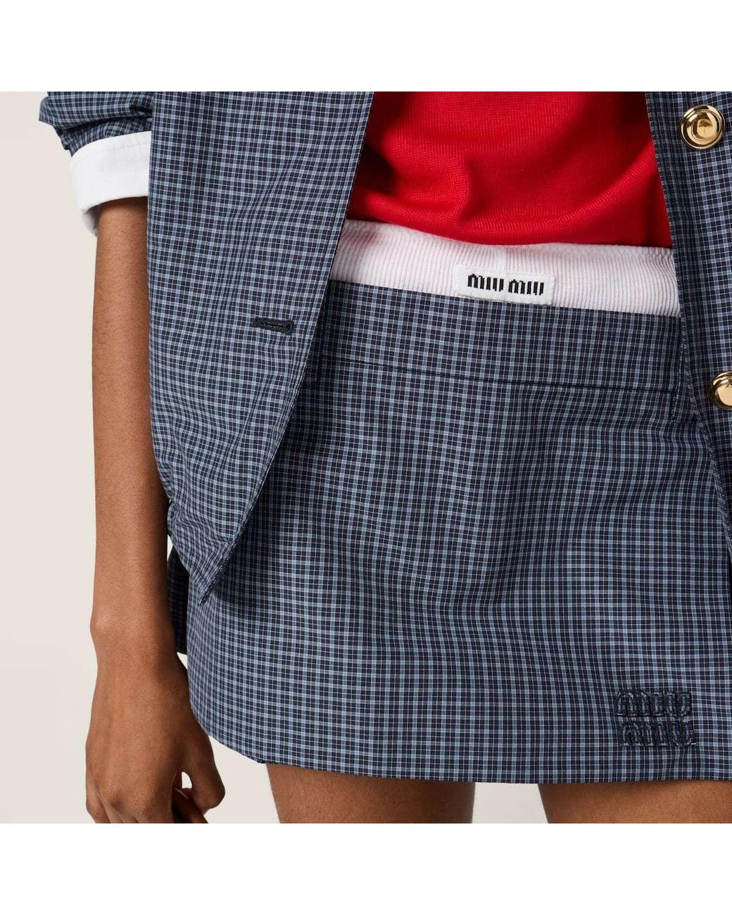 Miu Miu Blue Check-Pattern Skorts