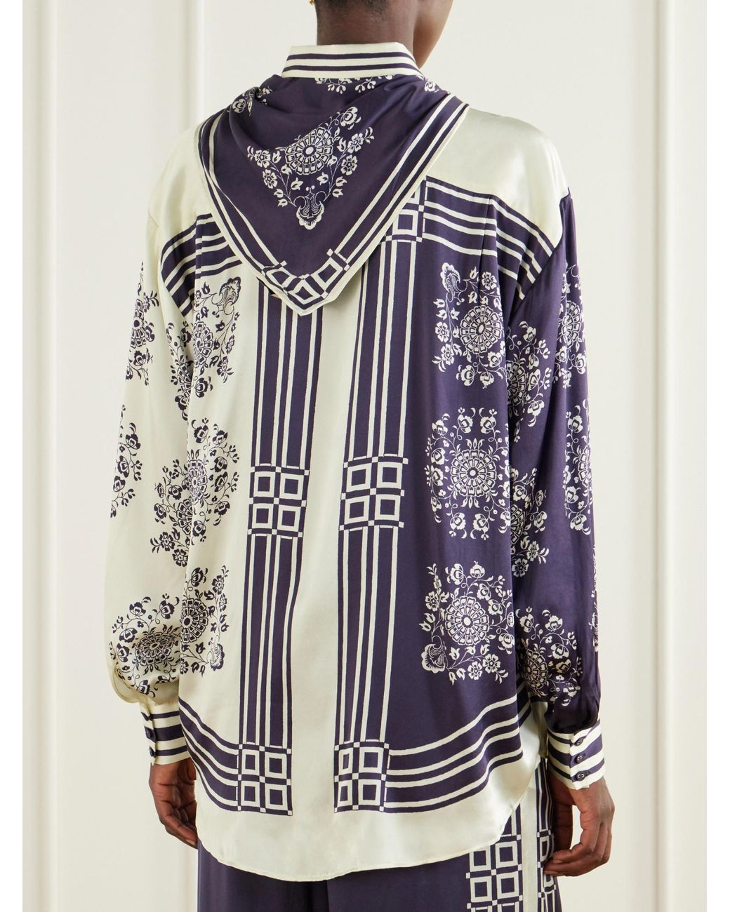 ALÉMAIS Multicolor Banderra Scarf-Detailed Printed Silk-Satin Shirt