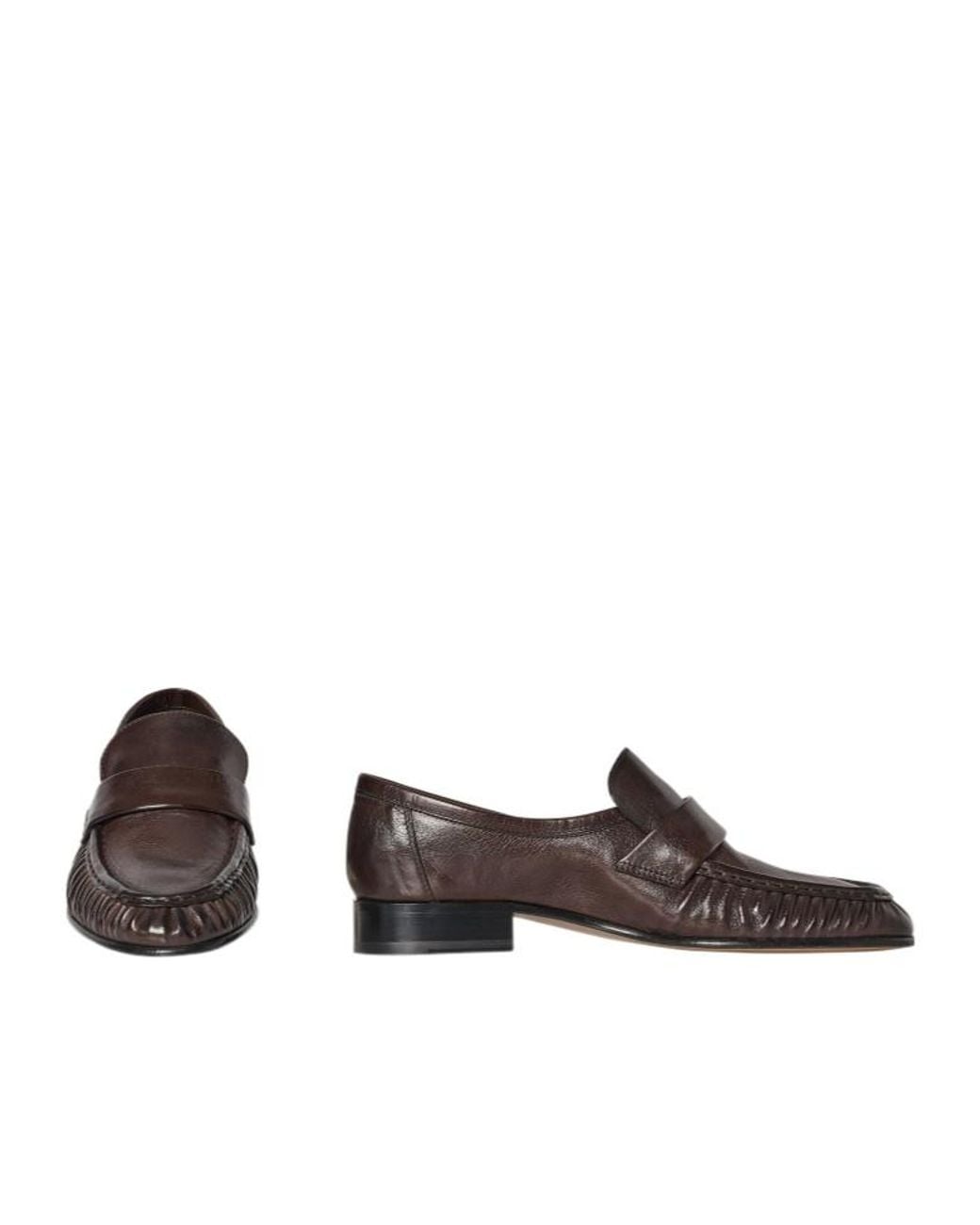 The Row Brown Pleated Penny Flat Shoes