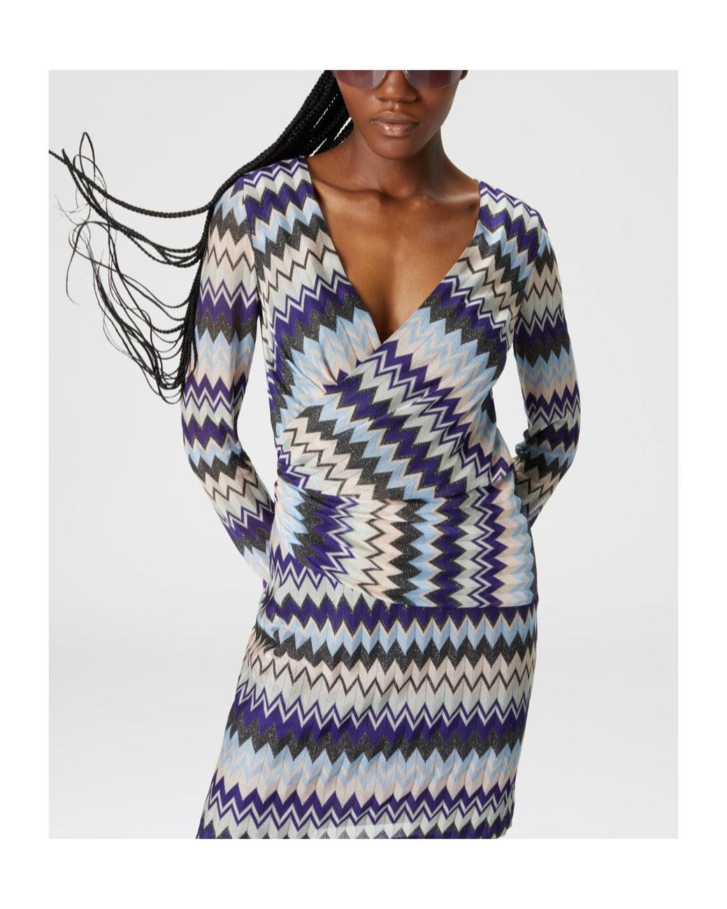 Missoni Blue Zigzag-Pattern Mini Dress
