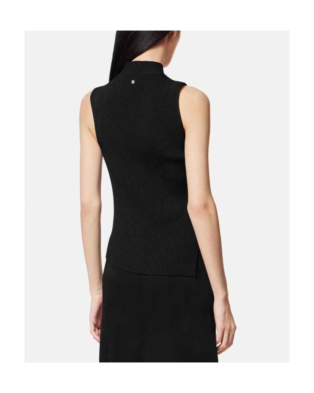 Versace Black Asymmetrical Hem Sleeveless Knitted Top