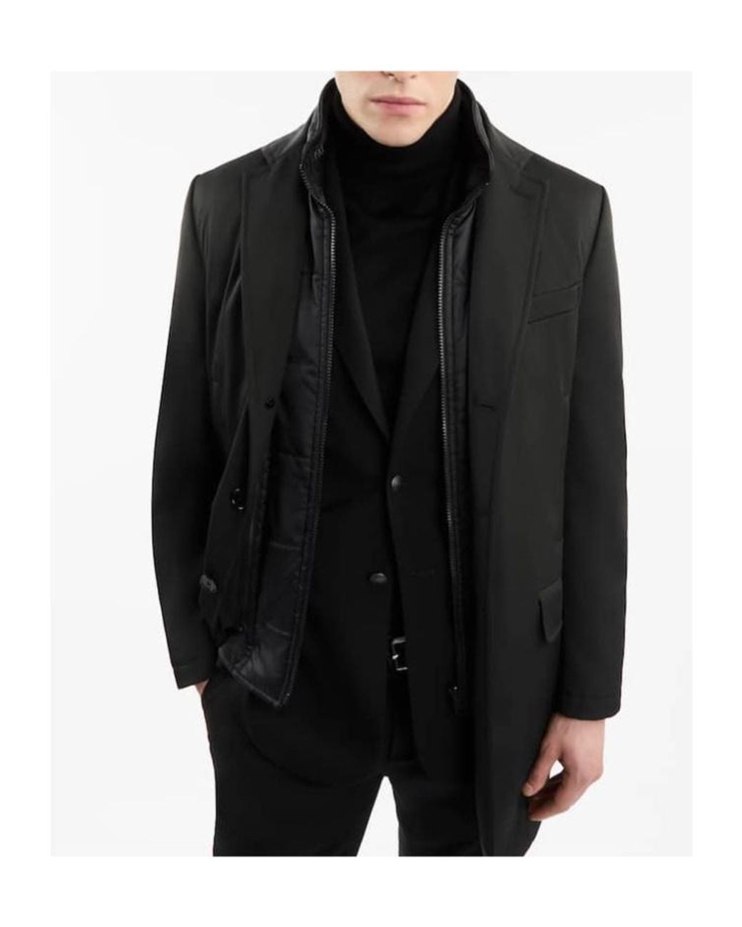 Fay Black Padded Peak Lapel Coat for men