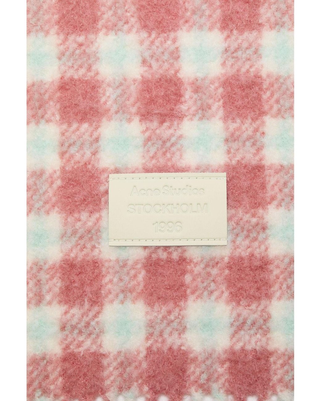 Acne Pink Checked Logo Scarf