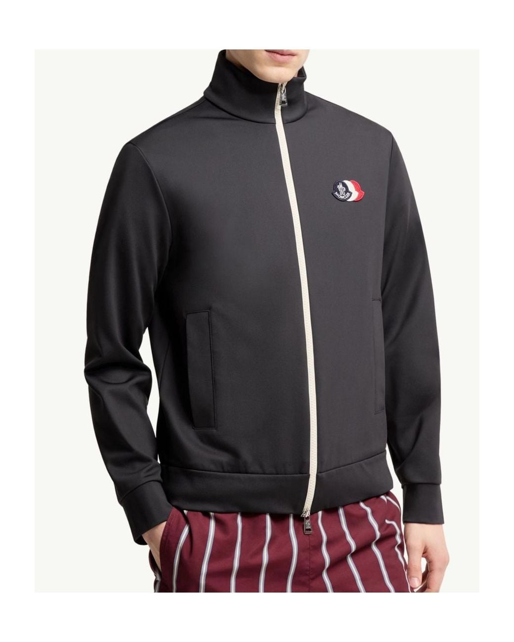 Moncler Black Tricolour Logo Zip-Up Sweatshirt for men