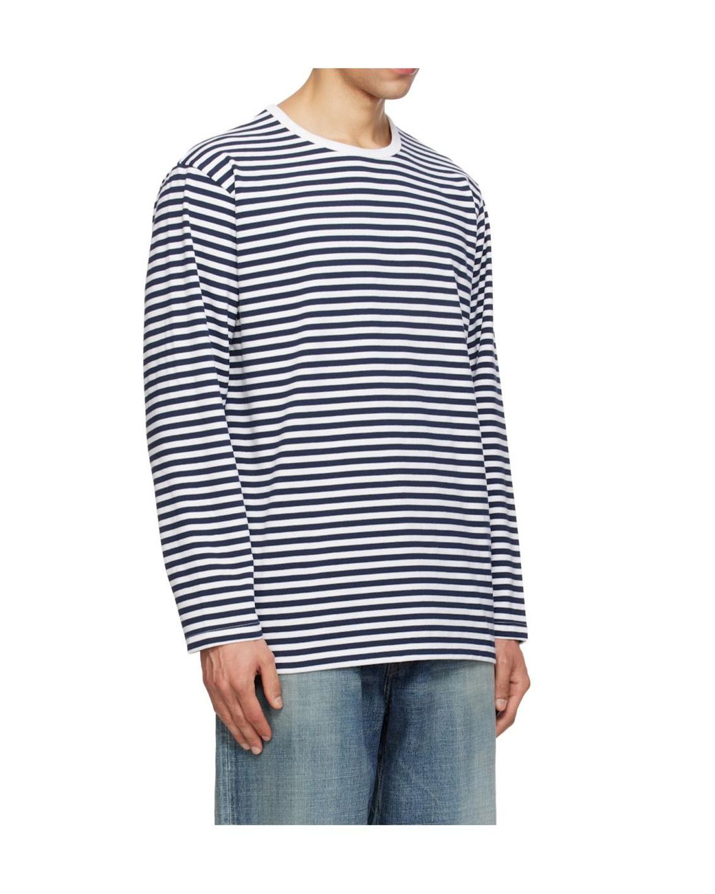 Nanamica Blue Striped Long-Sleeved T-Shirt for men