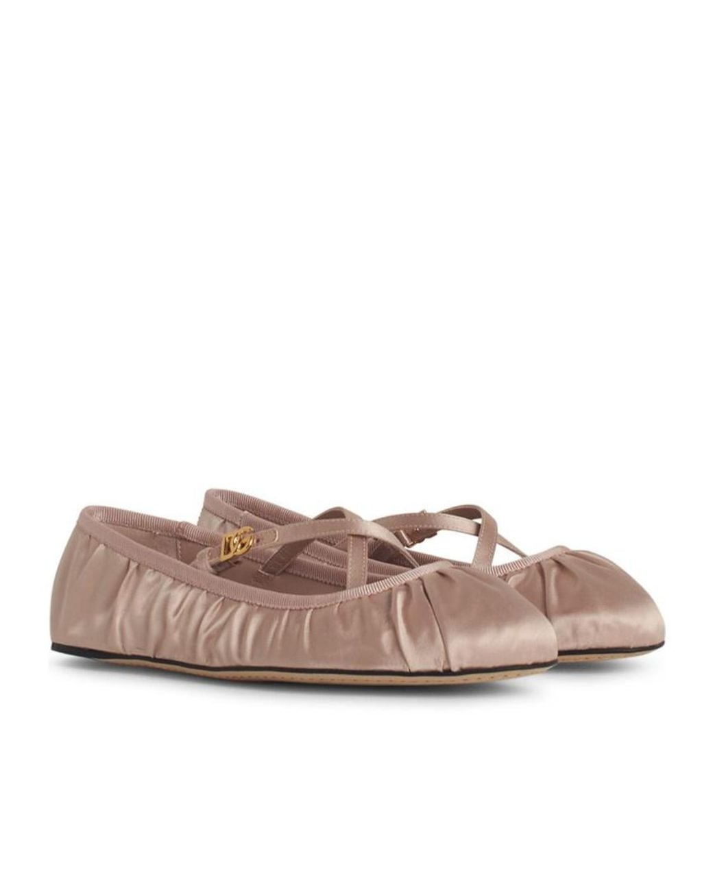 Dolce & Gabbana Brown Logo Buckle Ruched Detailed Ballet Flats