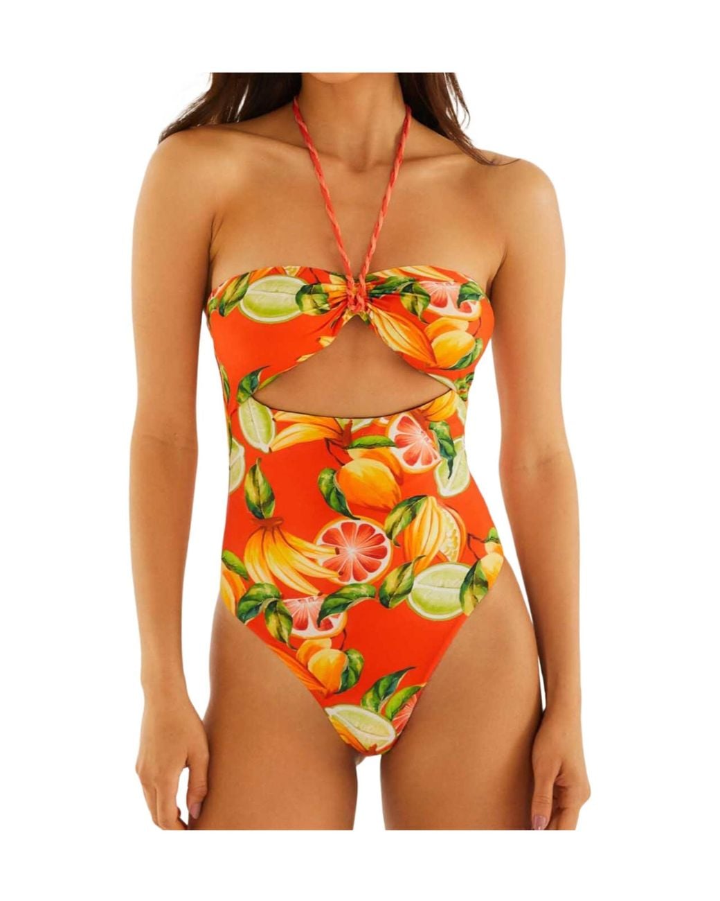Farm Rio Orange Fruit-Print Cutout Swimsuit