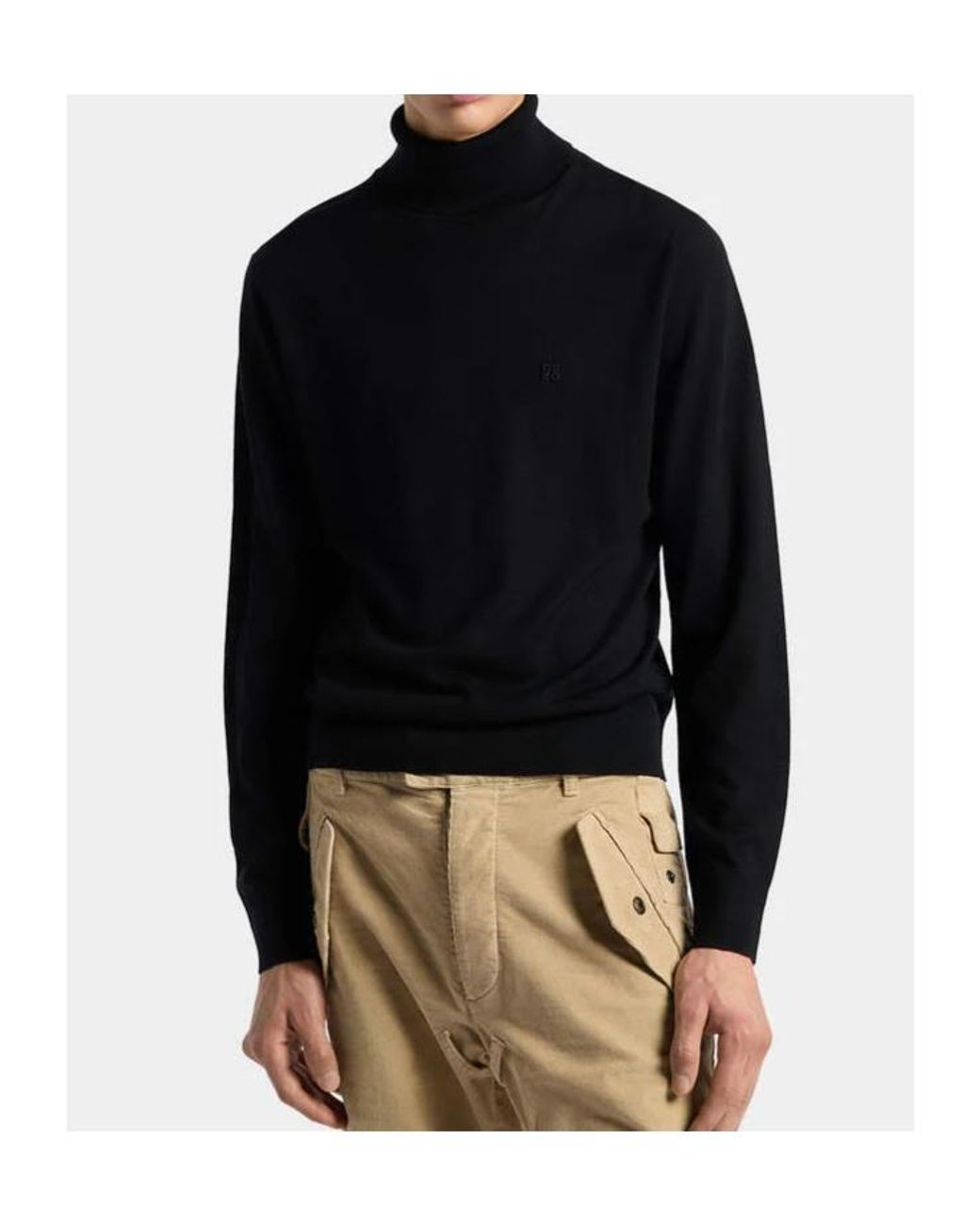 DSquared² Black D2 Logo Embroidered Turtleneck Knit Jumper for men