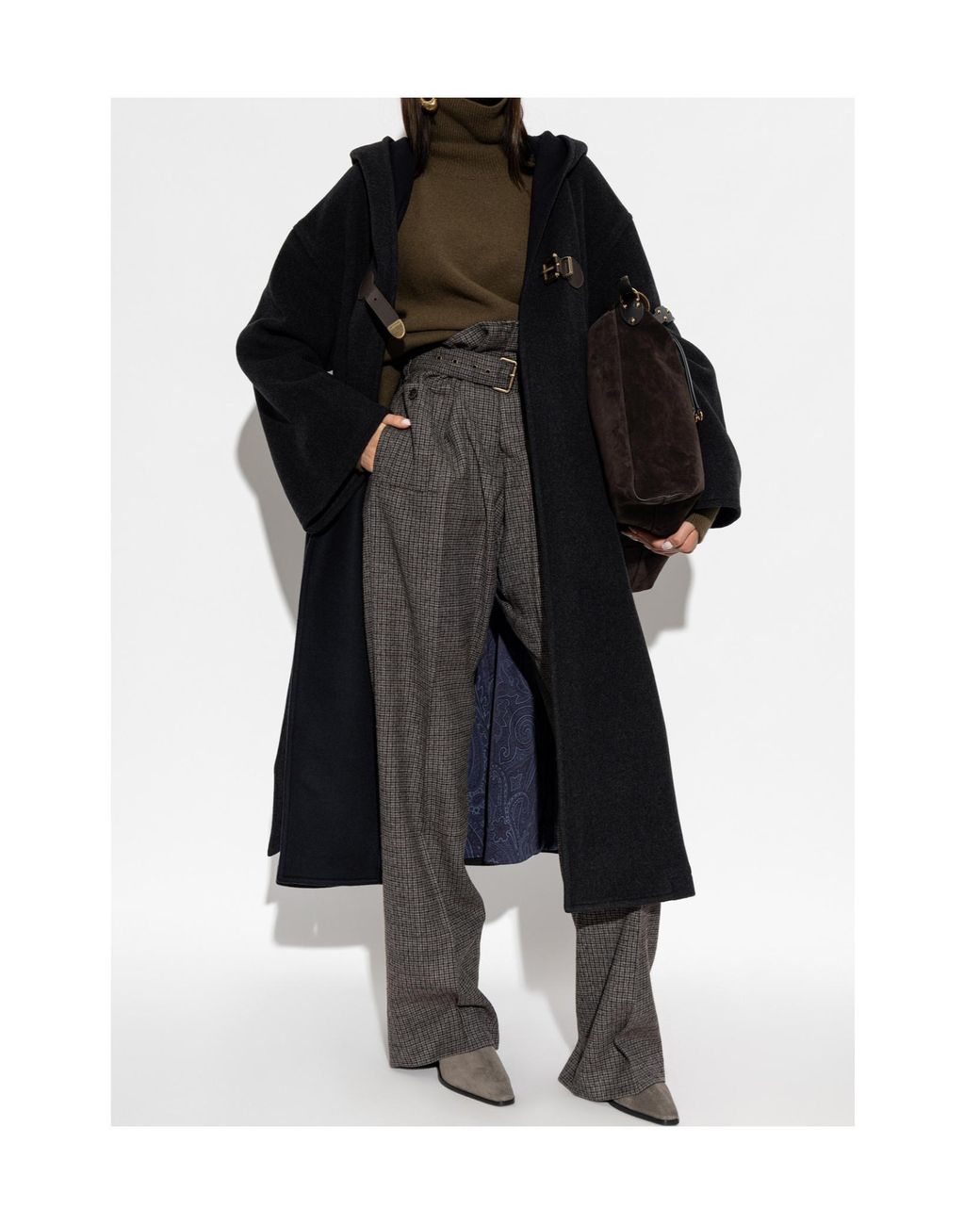 Etro Black Hooded Belted Coat