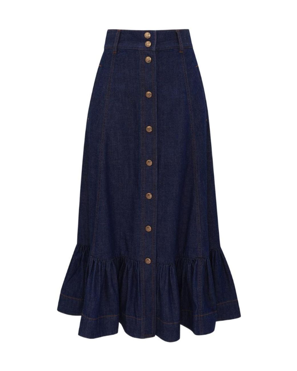 Zimmermann Blue Aster Denim Frill Midi Skirt