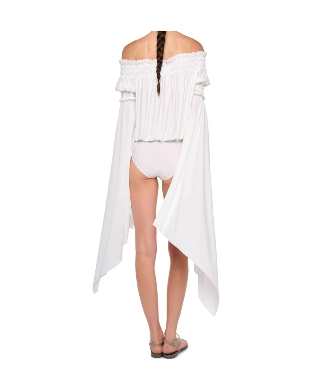 Norma Kamali White Handkerchief-Sleeve Bodysuit