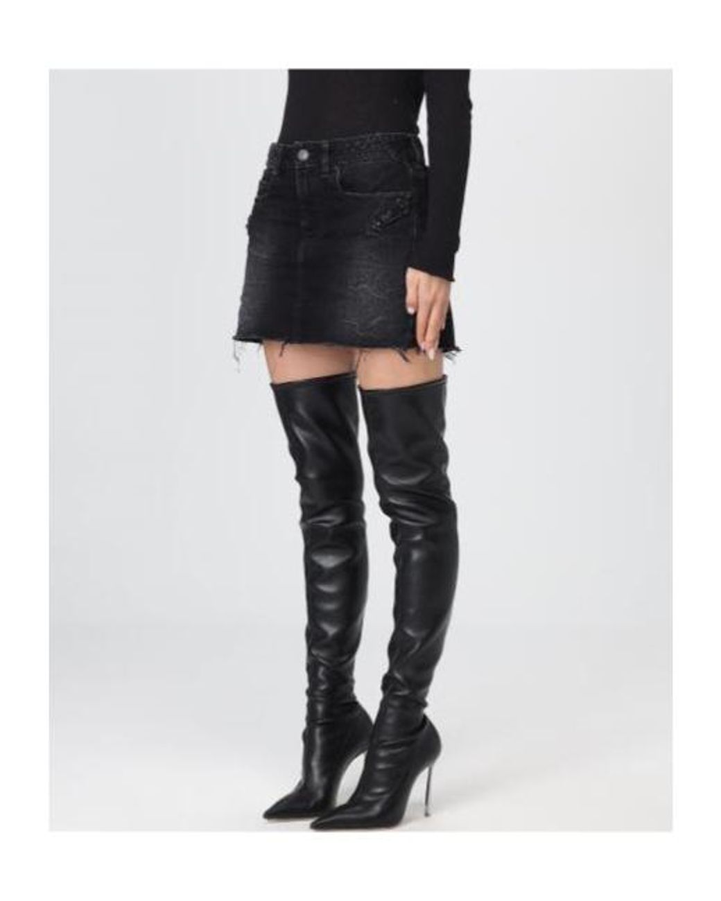 Balenciaga Black Frayed Edge Denim Mini Skirt