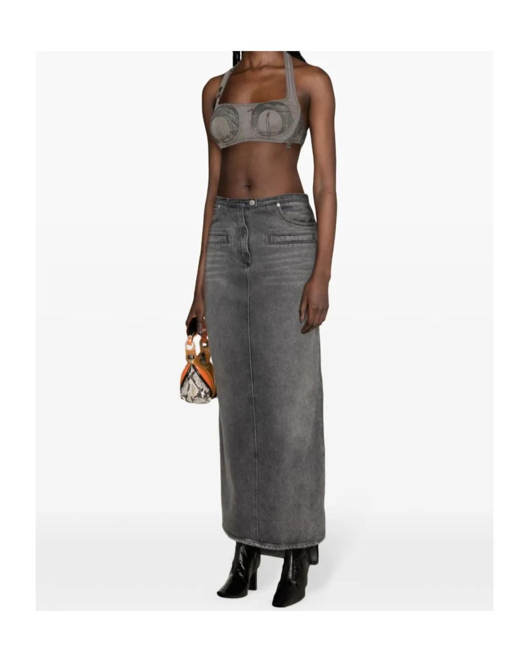 MARINE SERRE Gray Camouflage Print Halterneck Crop Top