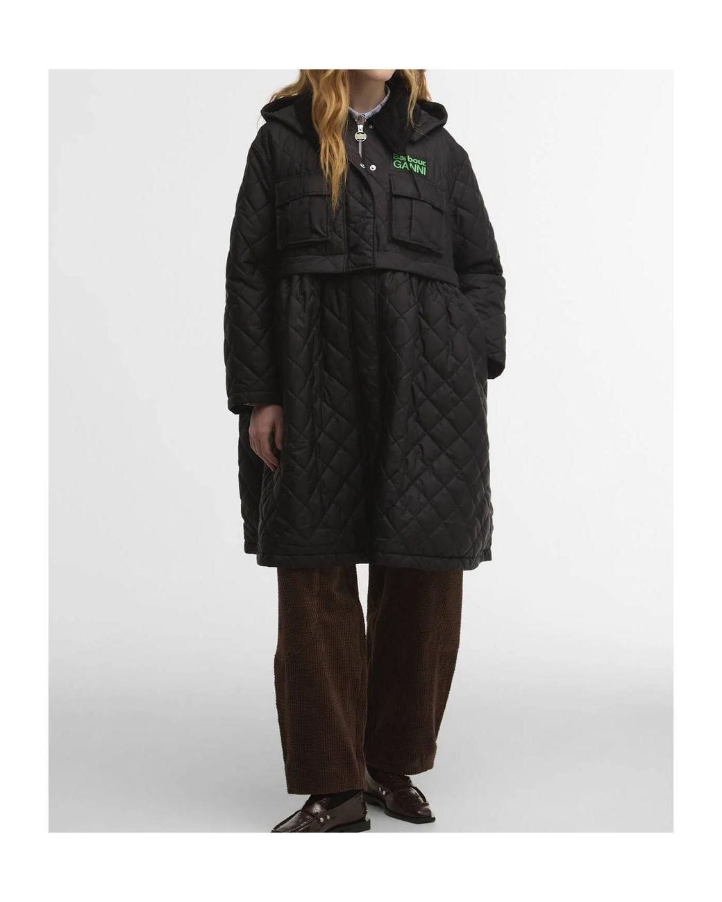 Barbour Black X Ganni Quilted Zipped Coat
