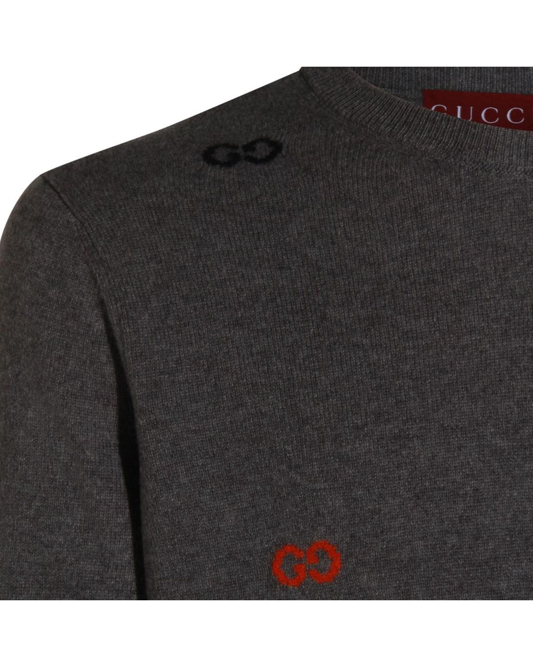 Gucci Gray Logo Intarsia Knit Jumper for men