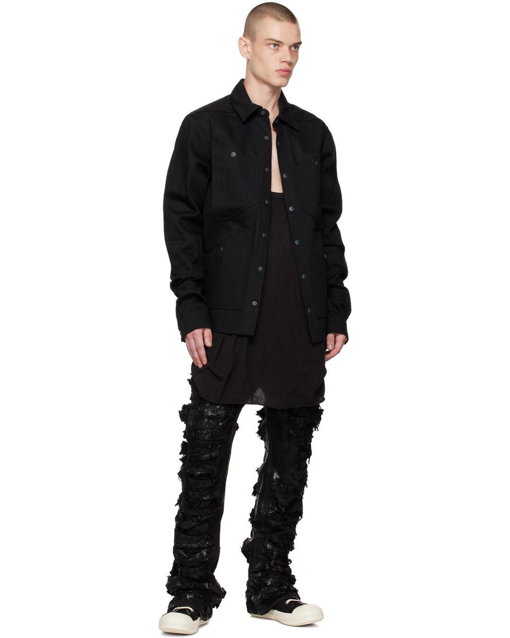 Rick Owens Black Patch Pocket Cotton Shirt Jacket for men