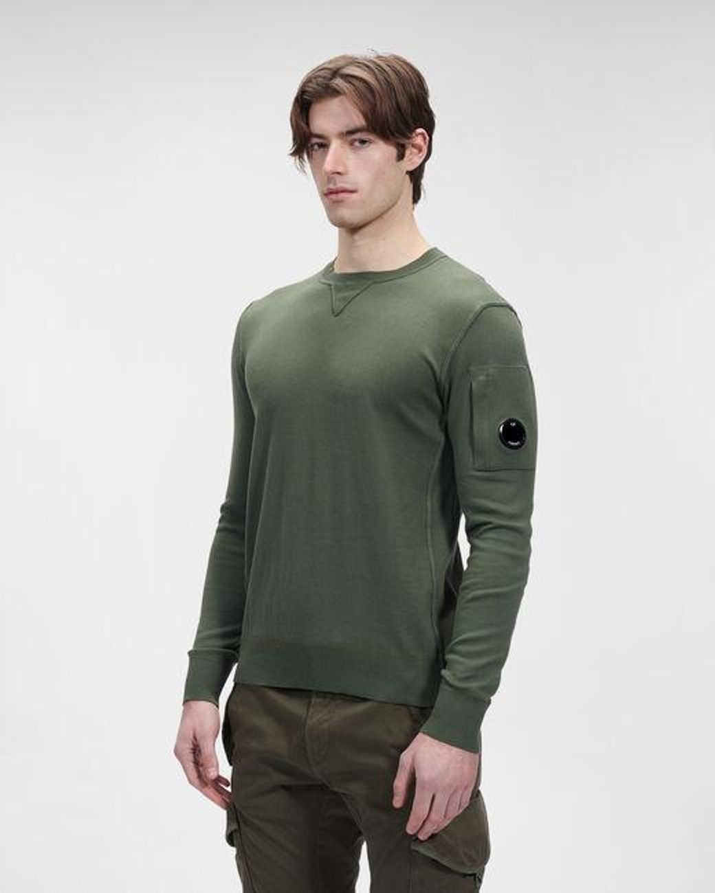 C P Company Green Logo-Patch Cotton Jumper for men