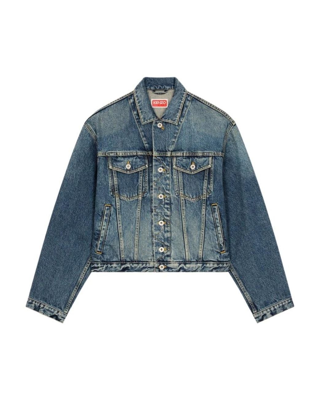 KENZO Blue Button-Up Cropped Denim Jacket for men